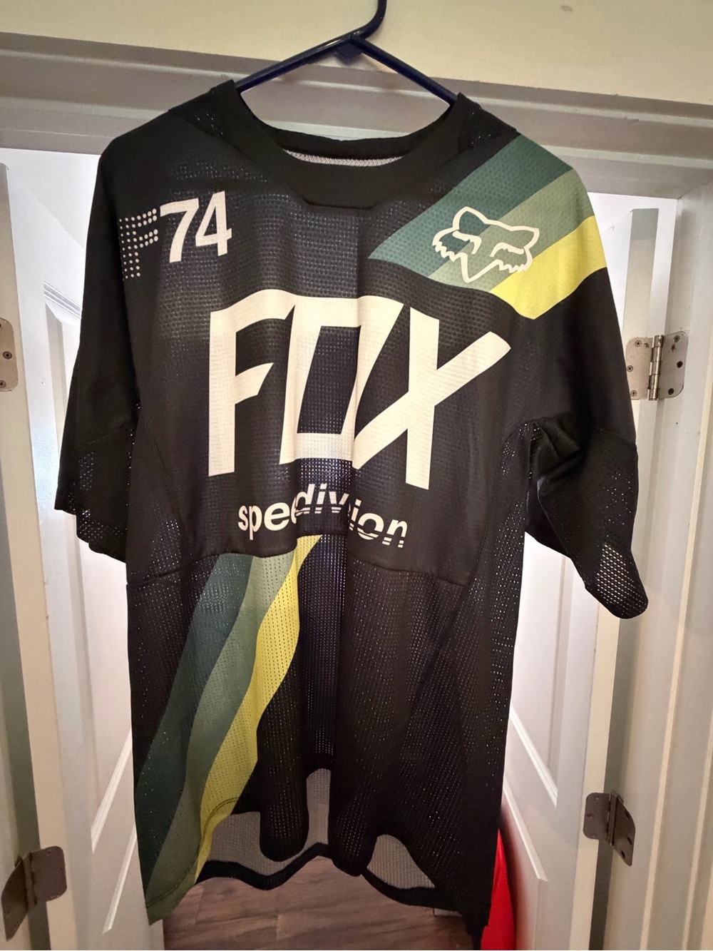 Fox Black MTB Jersey with Green and Yellow Stripes